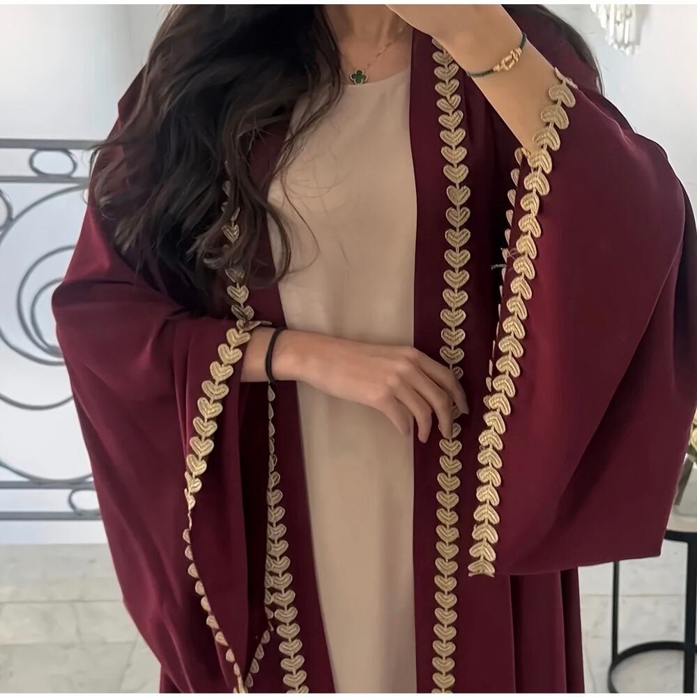 New nice to meet you kimono heart lace trim robe coverup maroon sz S - Picture 2 of 6